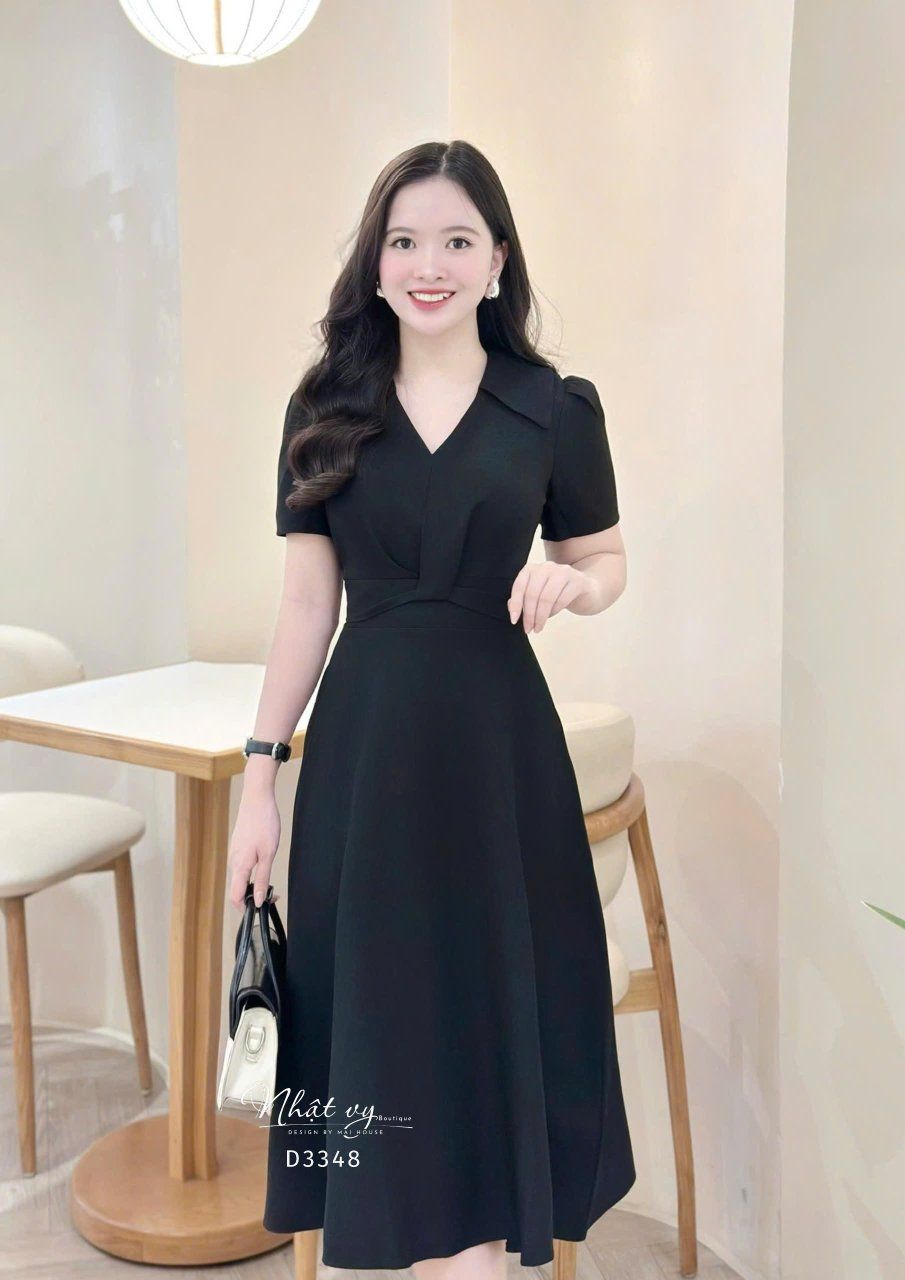  Đầm cổ V nhấn eo cách điệu form dáng xoè - D3348 
