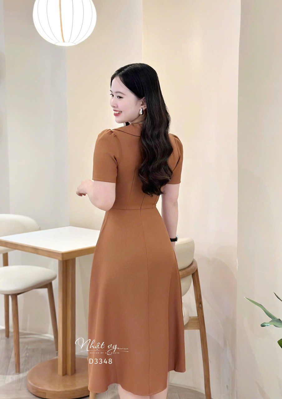  Đầm cổ V nhấn eo cách điệu form dáng xoè - D3348 