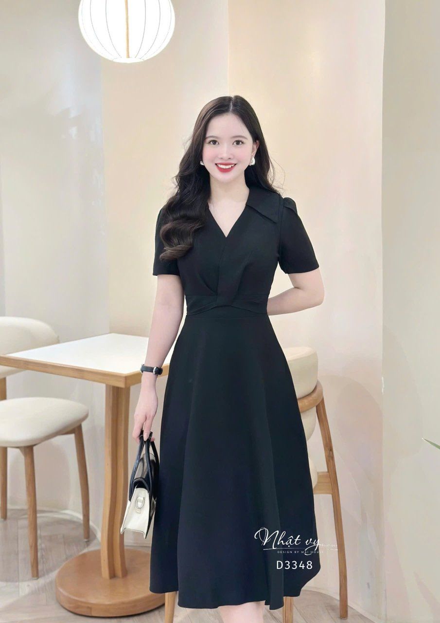  Đầm cổ V nhấn eo cách điệu form dáng xoè - D3348 
