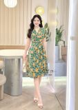  Đầm cổ V họa tiết nhấn eo cách điệu - D3361 