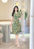  Đầm cổ V họa tiết nhấn eo cách điệu - D3361 