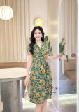  Đầm cổ V họa tiết nhấn eo cách điệu - D3361 