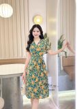  Đầm cổ V họa tiết nhấn eo cách điệu - D3361 