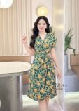  Đầm cổ V họa tiết nhấn eo cách điệu - D3361 
