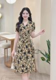  Đầm cổ V họa tiết nhấn eo cách điệu - D3361 
