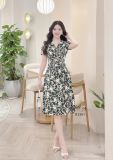 Đầm cổ V họa tiết nhấn eo cách điệu - D3361 