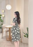  Đầm cổ V họa tiết nhấn eo cách điệu - D3361 