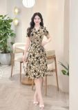  Đầm cổ V họa tiết nhấn eo cách điệu - D3361 