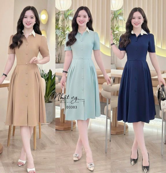  Đầm cổ sơ mi nhún eo cách điệu - D3303 