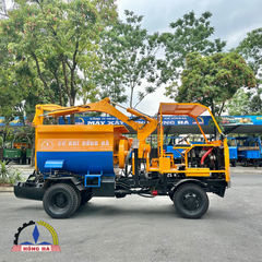 Máy trộn bê tông tự cấp liệu bồn ngang 18 bao 2 cầu động cơ 4 máy