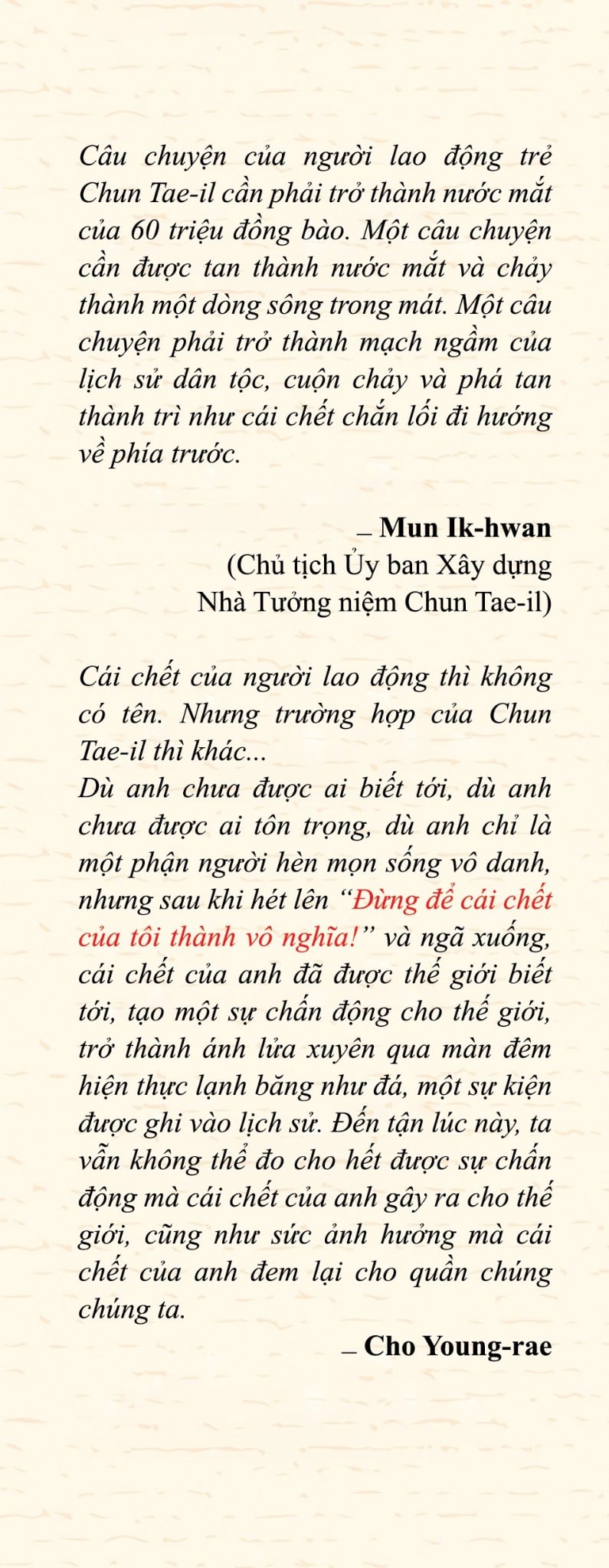 CHUN TAE-IL - NGỌN ĐUỐC SỐNG CHO GIAI CẤP CẦN LAO