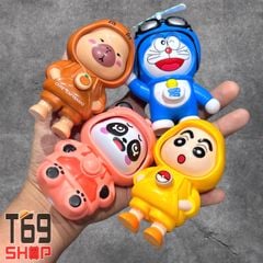 Móc khóa đổi mặt Doraemon, Shin, Cabybara, Gấu Trúc dễ thương