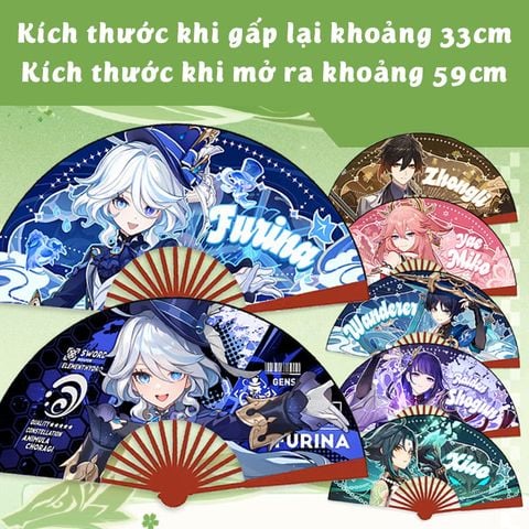 Quạt giấy lụa game Genshin Impact mẫu mới (Loại lớn)