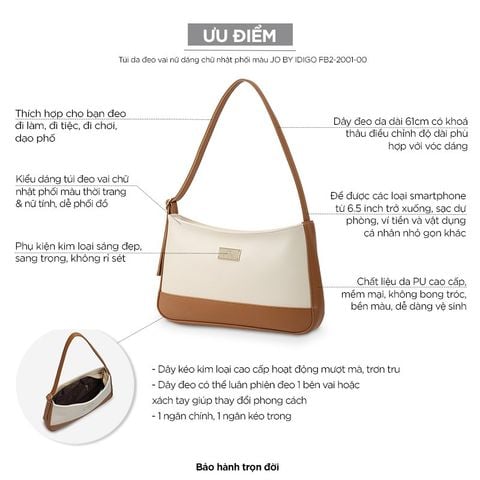 Túi da đeo vai nữ dáng chữ nhật phối màu JO BY IDIGO FB2-2001-00 hình usp 