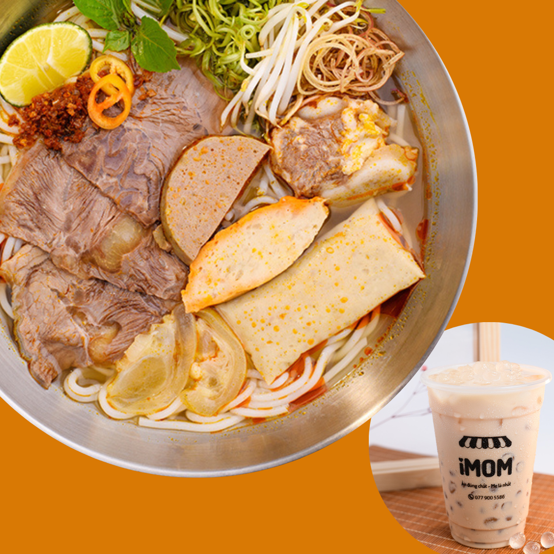 Bún Bò Huế Đặc Biệt ( không giò ) + Trà Sữa Trân Châu Ngọc Trai (M)