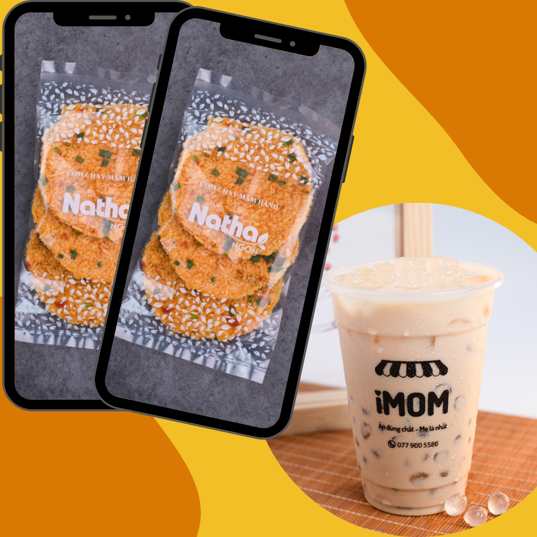 Combo 2 Túi Cơm Cháy Mắm Hành + Trà sữa trân châu ngọc trai (M)