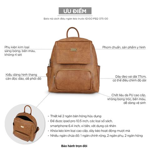Balo nữ đa năng dáng chữ nhật IDIGO FB2-605-00 