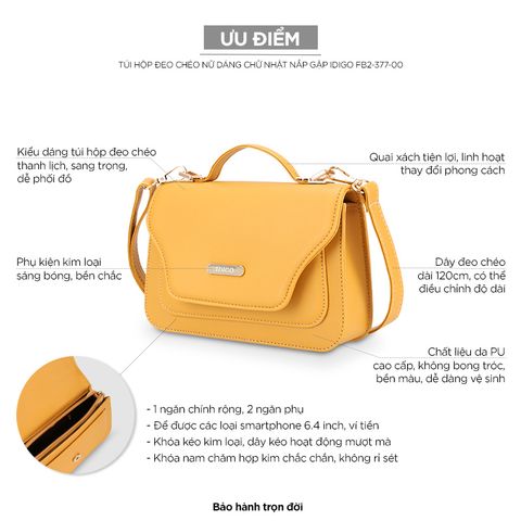 Túi hộp đeo chéo nữ dáng chữ nhật nắp gập IDIGO FB2-377-00 