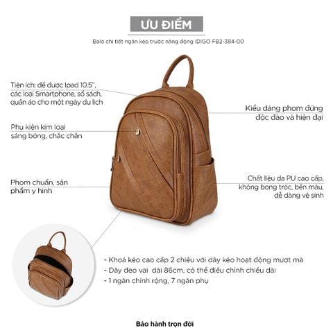 Balo chi tiết ngăn kéo trước năng động IDIGO FB2-384-00 