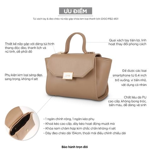Túi xách tay & đeo chéo nữ nắp gập khóa kim loại thanh lịch IDIGO FB2-4101-00 USP 