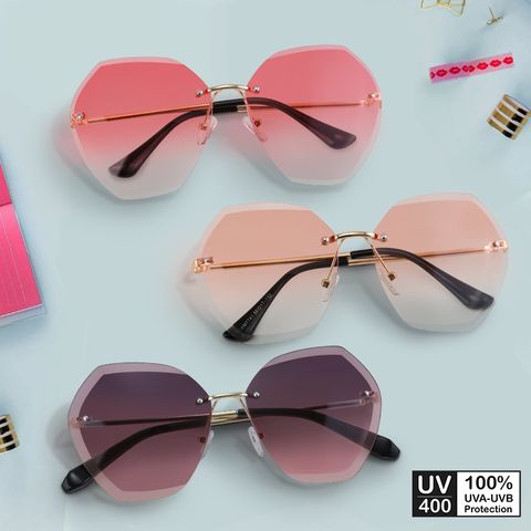 Mắt kính mát nữ đa giác gọng kính kim loại không vành UV400 Jaliver Young SM-6029 hình ghép