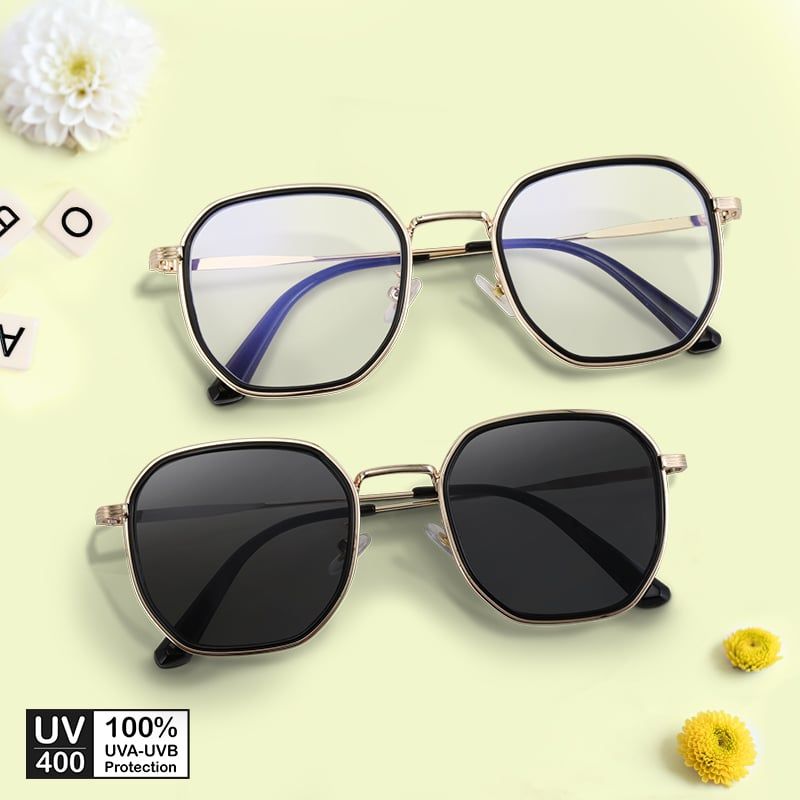 Mắt kính mát nữ đa giác gọng kính kim loại kép UV400 Jaliver Young SM-6035V
