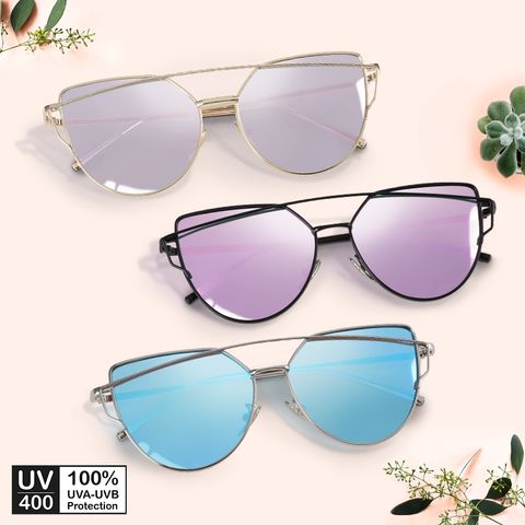 Mắt kính mát nam nữ mắt mèo tráng gương gọng kính kim loại trang trí viền UV400 Jaliver Young SM - 6049 hình ghép