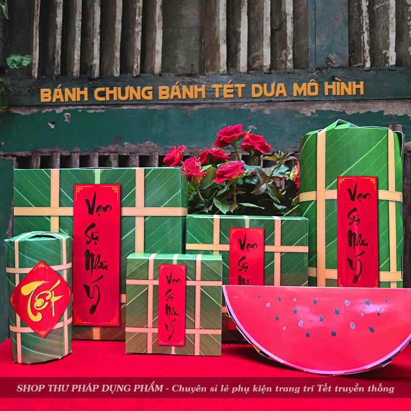 Mô hình bánh chưng bánh tét miếng dưa hấu trang trí Tết