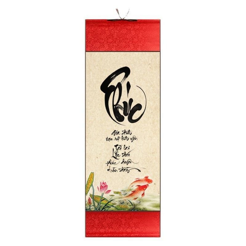 Biểu in tranh thủy mặc viết thư pháp liễn lụa kích thước 30x80cm