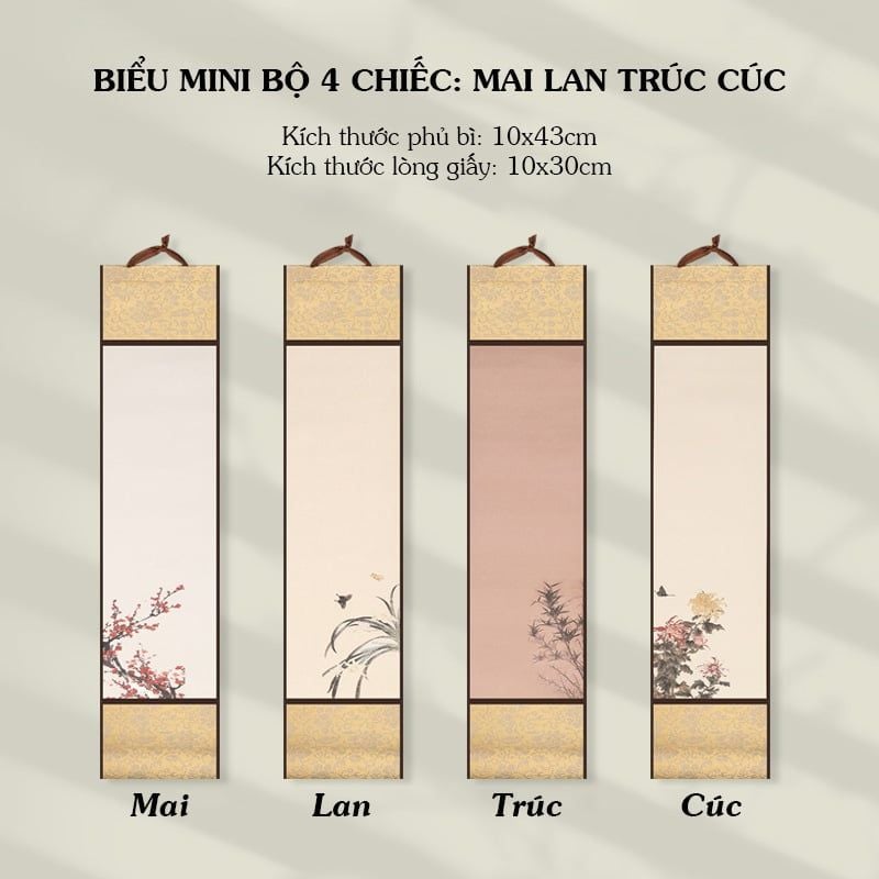 Bộ 4 liễn mini giấy xuyến mẫu mới 2025 kích thước 10x43cm