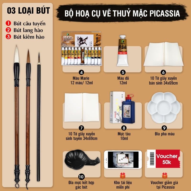 Bộ họa cụ vẽ thủy mặc PICASSIA