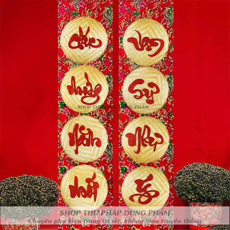 Mẹt chữ thư pháp xốp sẵn keo trang trí tết, decor không gian truyền thống
