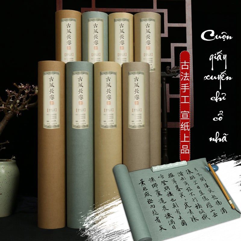 Cuộn giấy xuyến chỉ viết thư pháp bán sinh tuyên màu cổ nhã 46cmx20m