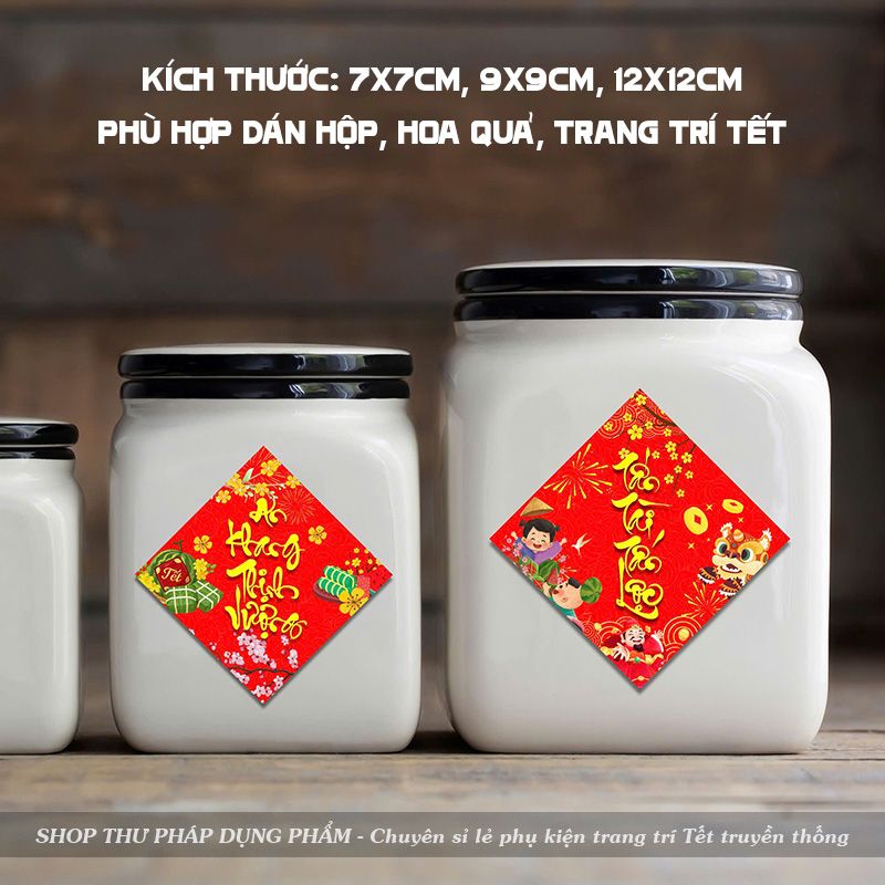 Tem dán hộp quà decal dán trang trí mứt giỏ quà hoa quả trang trí Tết ...