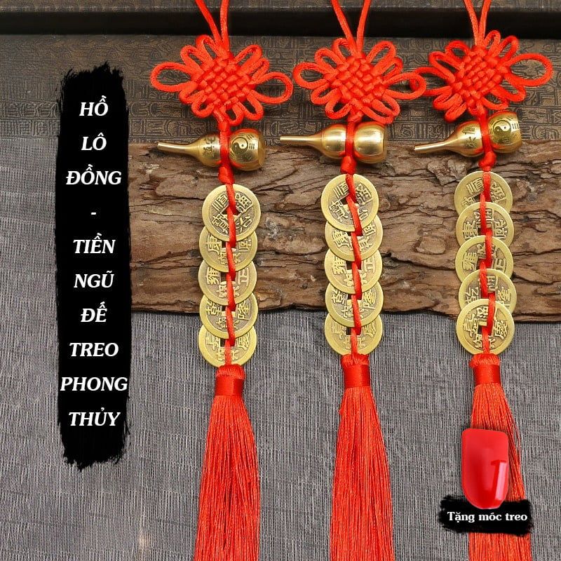 Dây đồng xu ngũ đế hồ lô đồng nguyên chất treo phong thủy