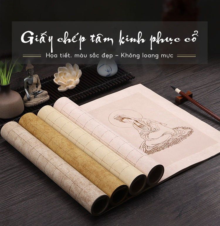 Giấy chép bát nhã tâm kinh màu cổ combo 05 tờ