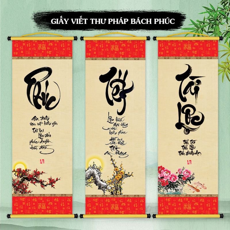 Giấy viết thư pháp giấy ốp in tranh 26.5x77.6cm mẫu cổ nhã Bách Phúc