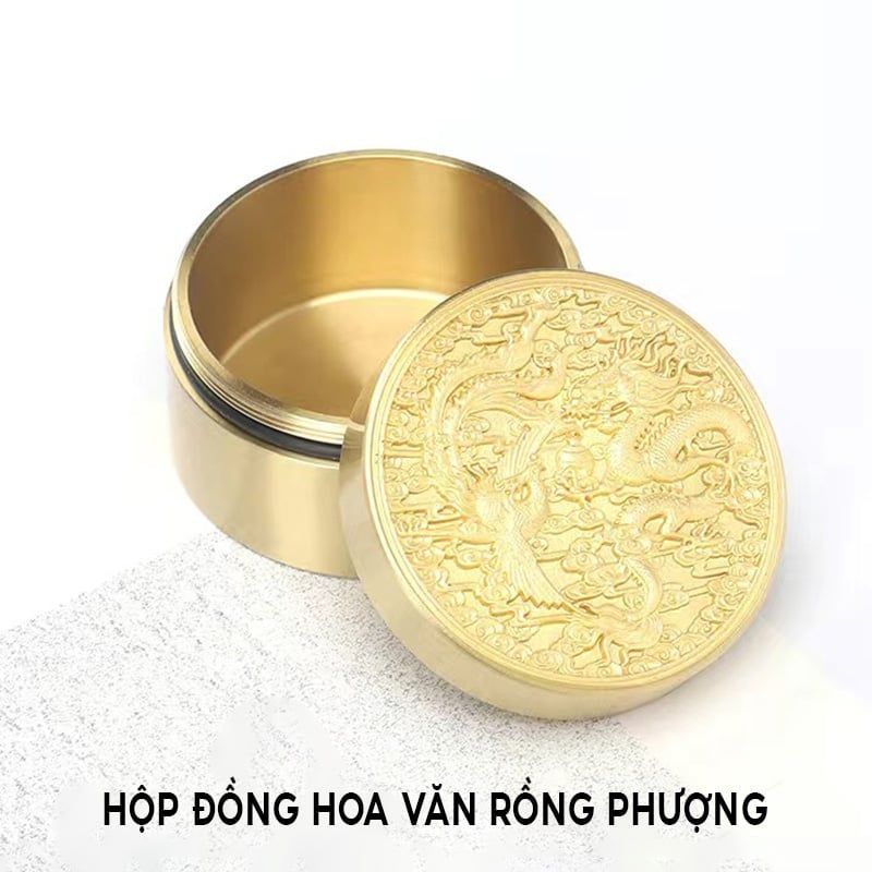 Hộp đồng hoa văn rồng phượng đựng mực, chặn giấy, trang trí