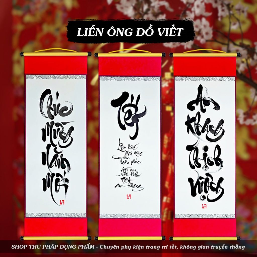 Liễn giấy thư pháp ông đồ viết tay trang trí tết decor không gian truyền thống 27x79cm VH3