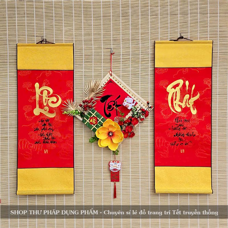 Tranh thư pháp trang trí tết ông đồ viết tay chữ tài lộc may mắn trang trí nhà cửa đón xuân 30x80cm VH4