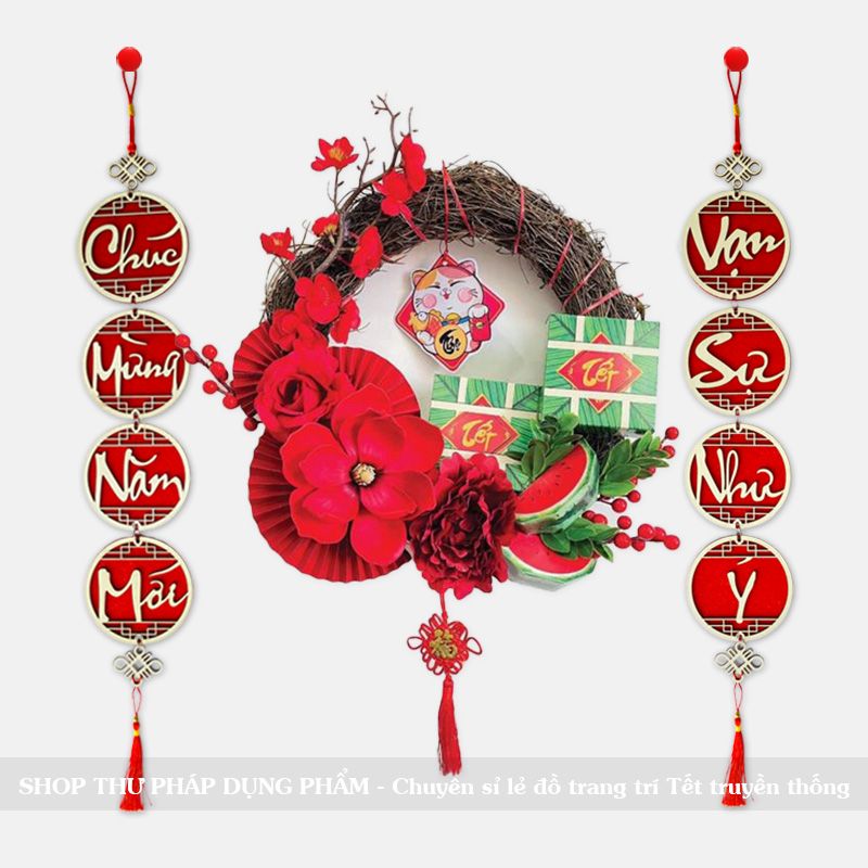 Liễng câu đối thư pháp treo trang trí  Tết chất liệu gỗ