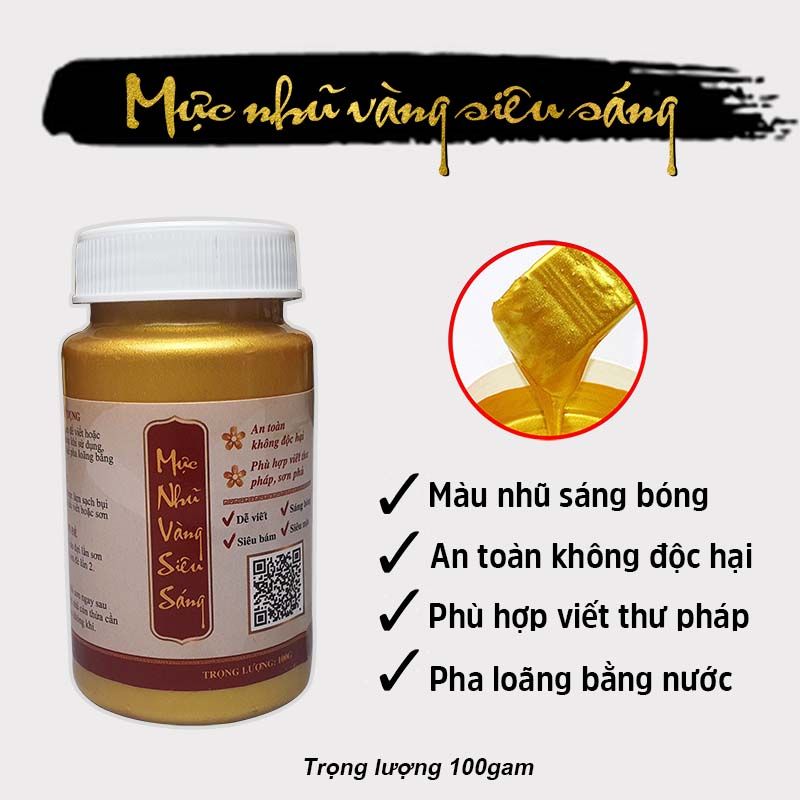 Mực nhũ vàng, bột nhũ tặng độ sáng, độ mịn viết thư pháp sáng đẹp