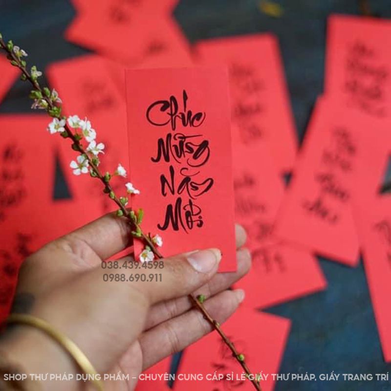 Thẻ giấy treo đào mai trang trí tết, thẻ giấy thư pháp 5x10cm (25 thẻ) LT2