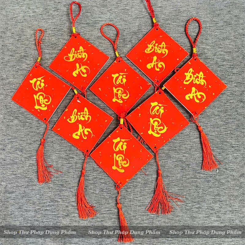Thẻ giấy xuyến bồi cứng viết thư pháp treo trang trí đào mai, trang trí ngày tết