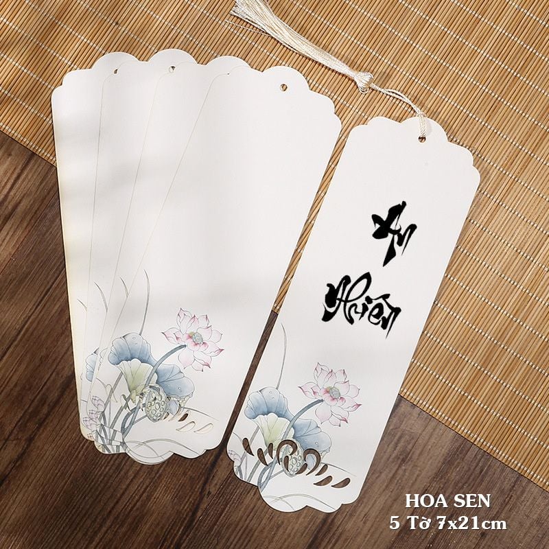 Thẻ giấy viết thư pháp bookmark in tranh kết hợp đục lỗ nghệ thuật treo trang trí
