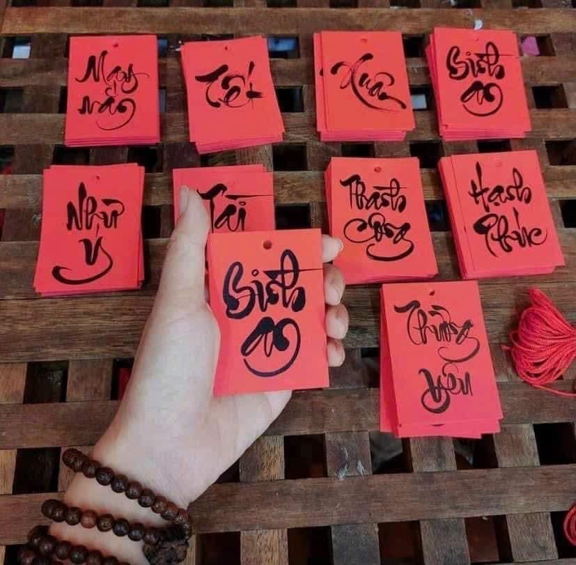 Thẻ giấy treo đào mai trang trí tết, thẻ giấy thư pháp 5x7cm (120 thẻ) LT1