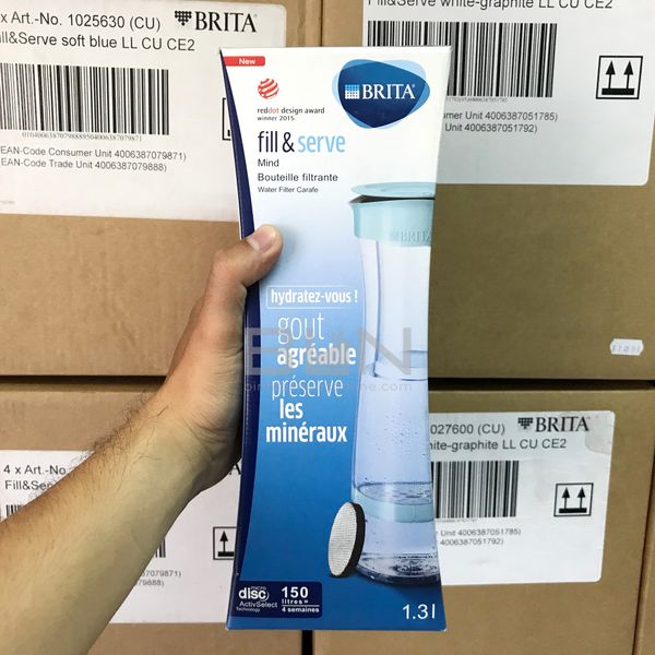 Bình lọc nước BRITA Fill & Serve Mind Soft Blue 1.3L (có sẵn 1 đĩa lọc MicroDisc) - Sản xuất tại Đức