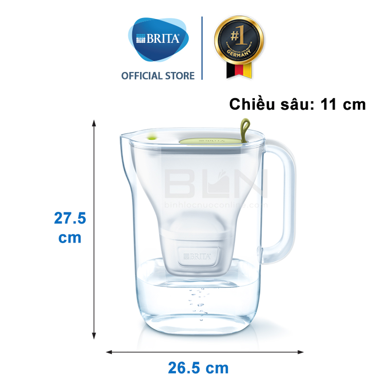 BRITA Style Lime 2.4L(có sẵn 1 lõi &SmartLight)-Thương hiệu đến từ Đức BRITA®  Việt Nam - Bình lọc nước từ Đức