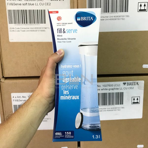 BÌnh lọc nước BRITA Fill & Serve Mind White 1.3L (có sẵn 1 đĩa lọc MicroDisc) - Sản xuất tại Đức