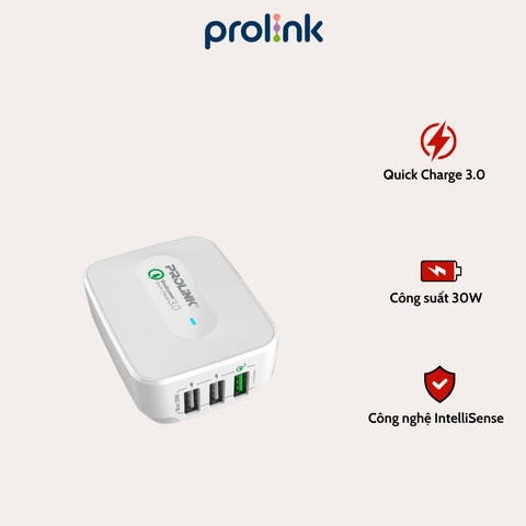 Củ Sạc Nhanh 3 Cổng Prolink PTC32501 – Sạc Nhanh Gấp 4 Lần, An Toàn Tuyệt Đối